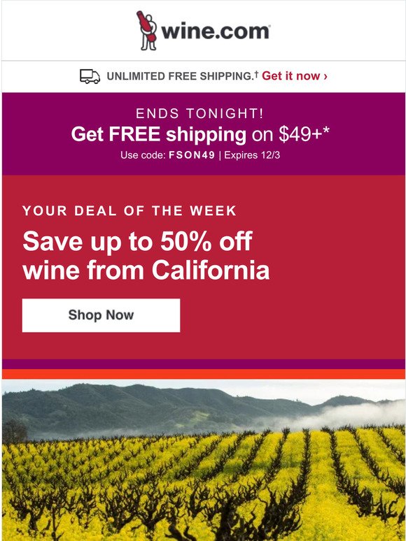 DEAL ALERT! Up to 50% off wine from California