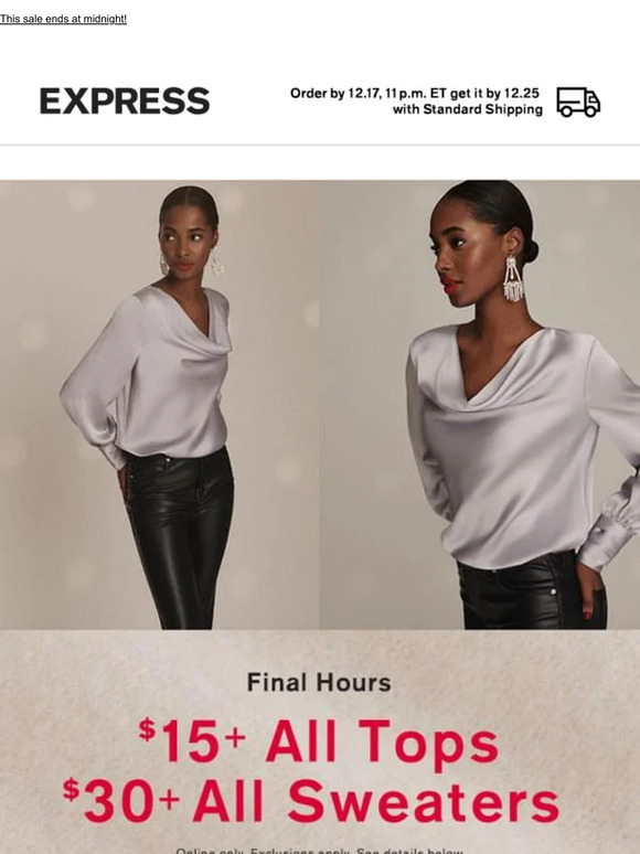 Psst, last call for $15+ ALL TOPS | $30+ ALL SWEATERS ONLINE