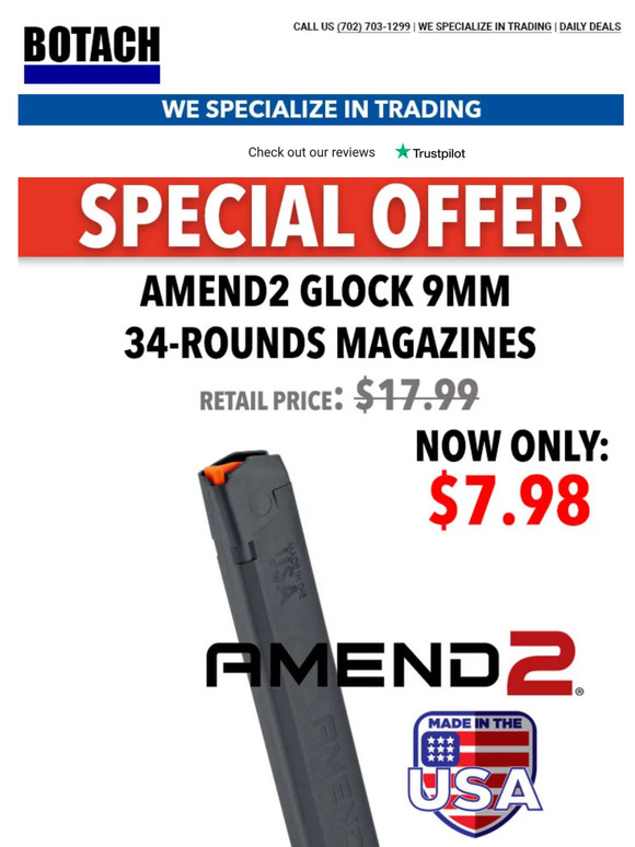 Special Offer! Amend2 Glock 9mm 34-Rounds Magazines $7.98 - Shop Now!