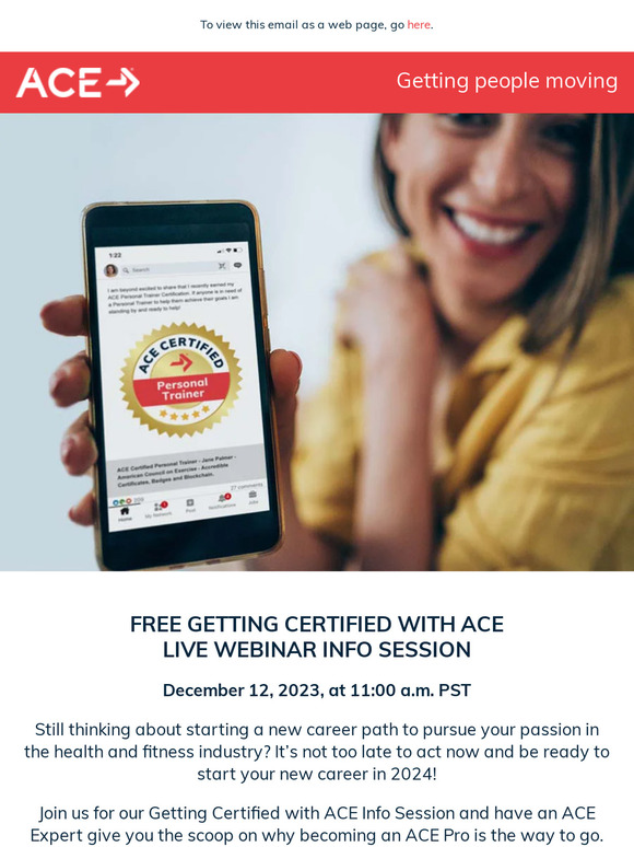 REMINDER: Join us next week for our FREE Live Webinar Info Session: Getting Certified with ACE