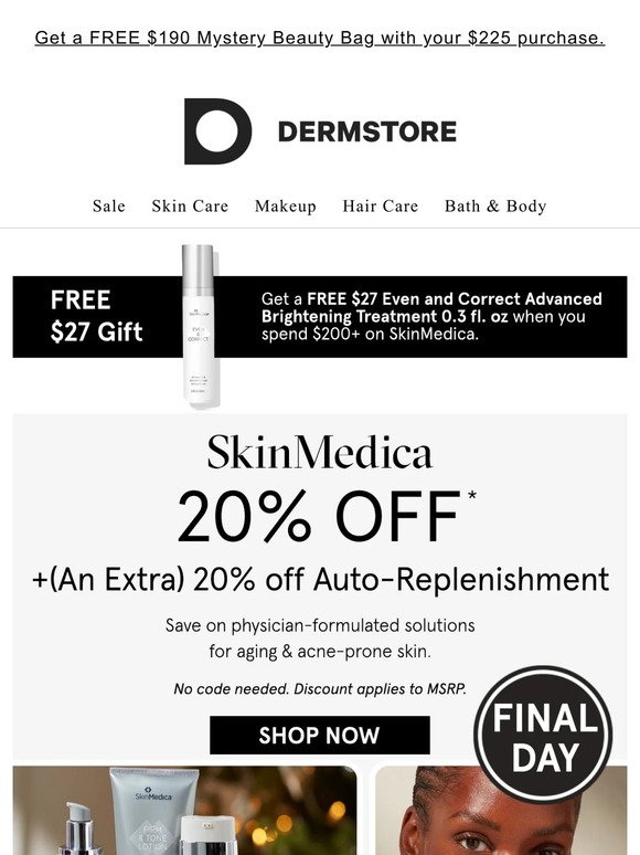 LAST DAY TO SAVE: 20% off SkinMedica