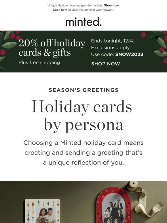 20% off unique-to-you holiday cards