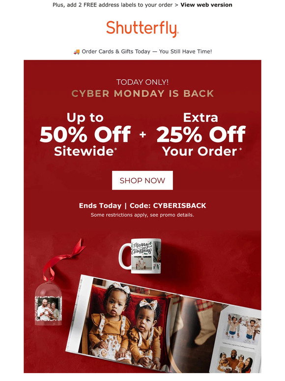 Shutterfly: 🚨 CYBER MONDAY IS BACK 🚨 Up to 50% off + EXTRA 25% off |  Milled