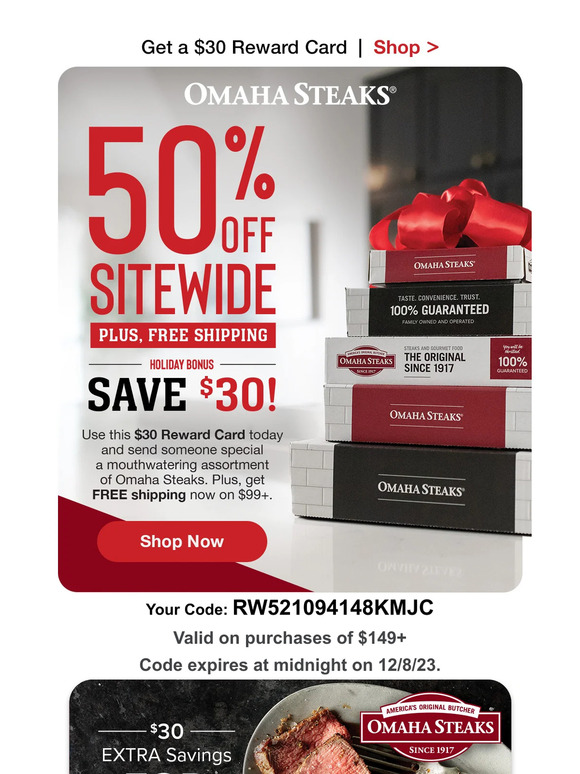 Omaha Steaks: Feel merry with $30 Reward Card Milled