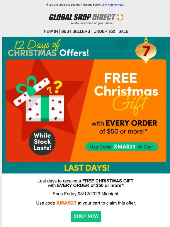 Final Days: FREE Christmas Gift With Every $50+ Order!