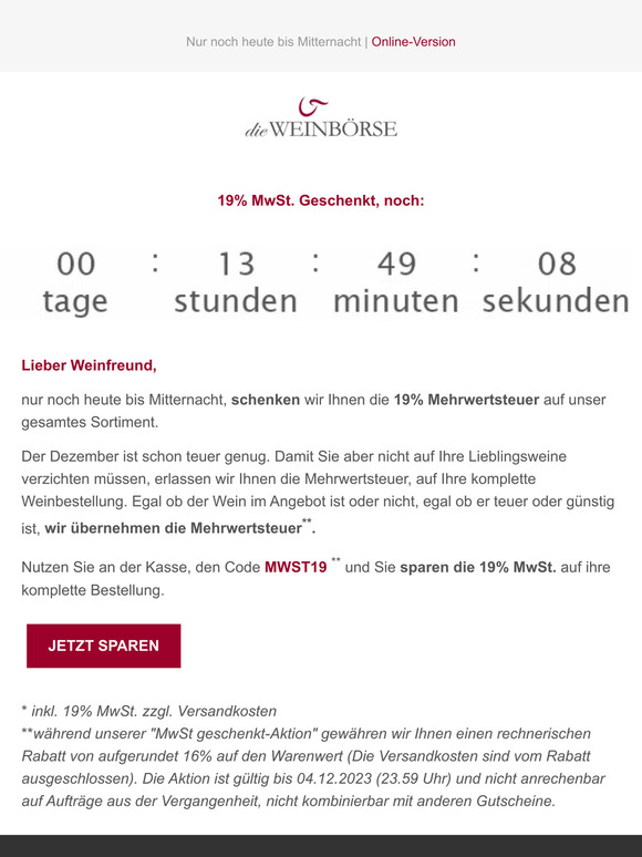 Letzte Chance: MwSt. Geschenkt
