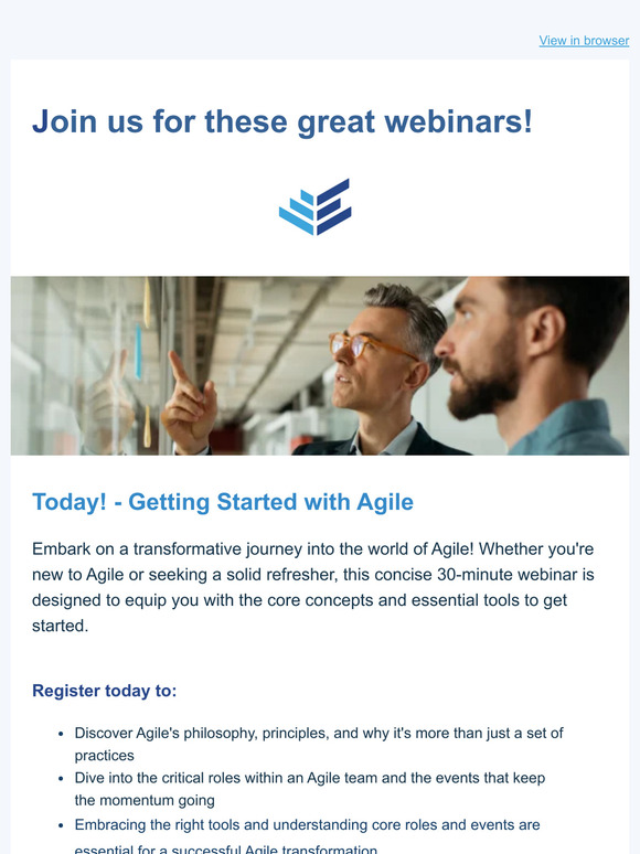 (Reminder) Join us Today for Getting Started with Agile and Later this Week for 10 Must-Have Attributes to be a Great Scrum Master! 🚂