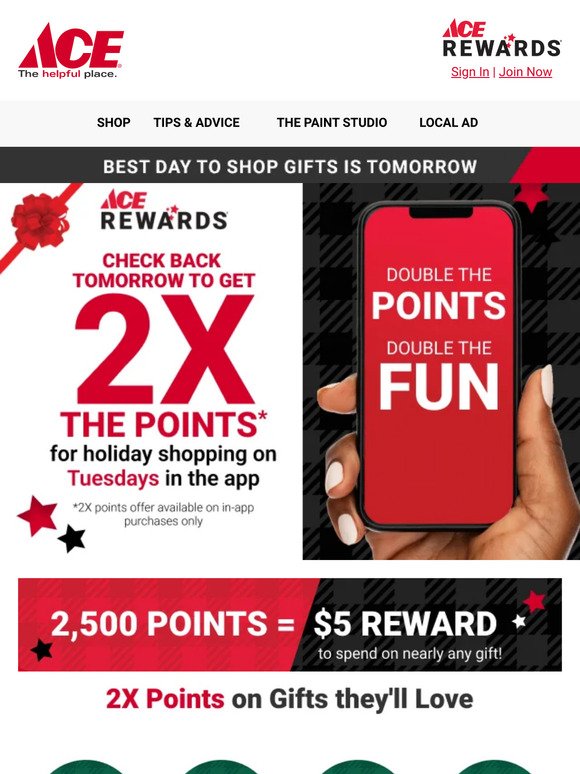 TOMORROW Only - Get 2x the Points Towards Holiday Shopping