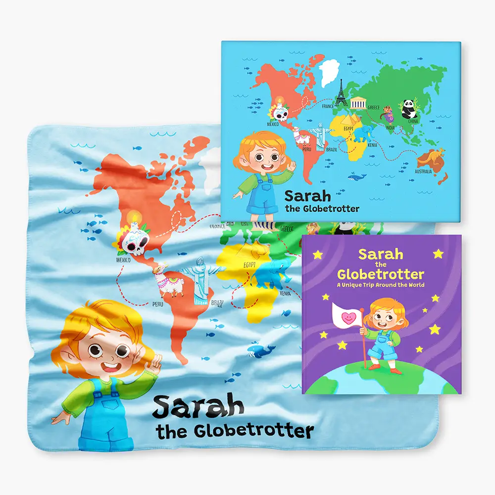 Image of The Globetrotter Explorer Set: Personalized Book, Blanket, and Canvas