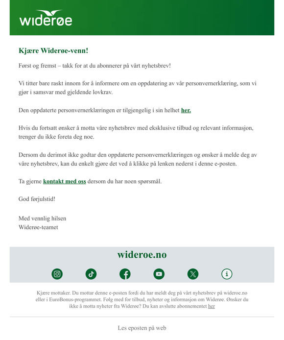 Oppdatering av vår personvernerklæring