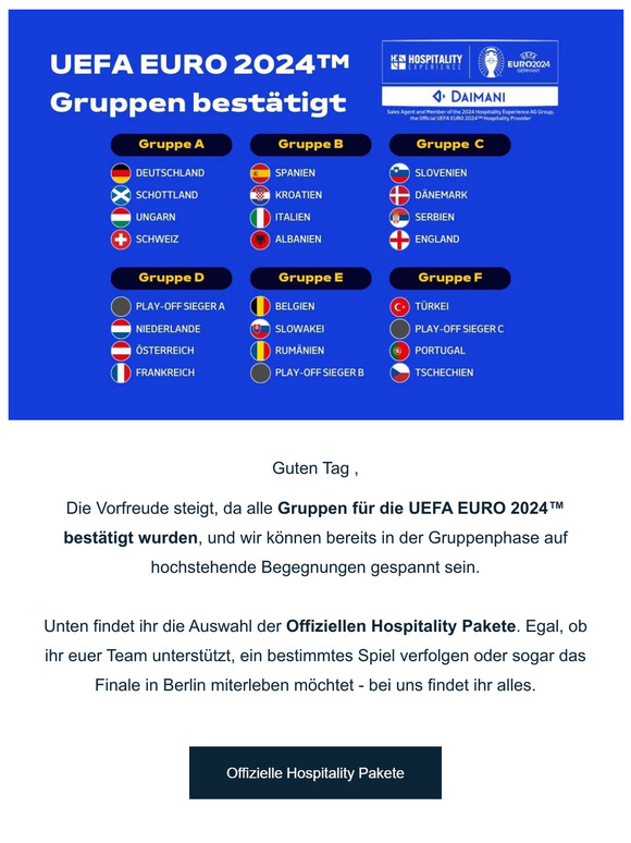 DAIMANI DE ⚽ UEFA EURO 2024™ Gruppen bestätigt! Sichert euch euer