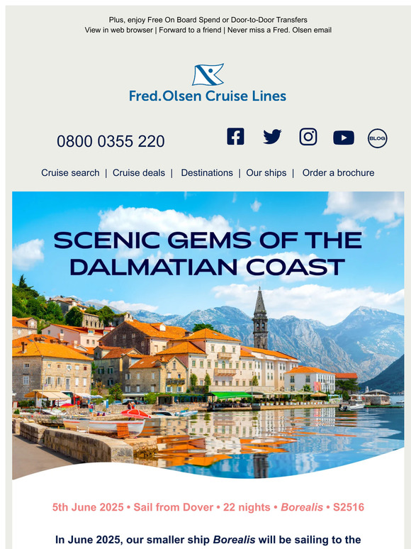 Fred Olsen Cruise Lines Explore the scenic Dalmatian Coast in 2025