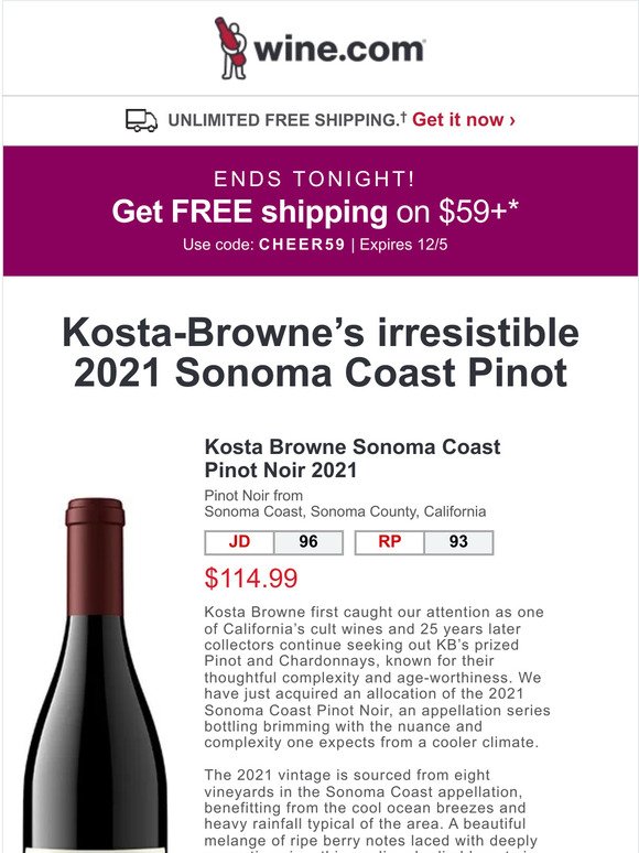 Special allocation - 96pt Kosta Browne Pinot Noir