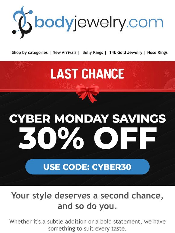Missed Cyber Monday? Enjoy 30% Off Piercing Jewelry Now!