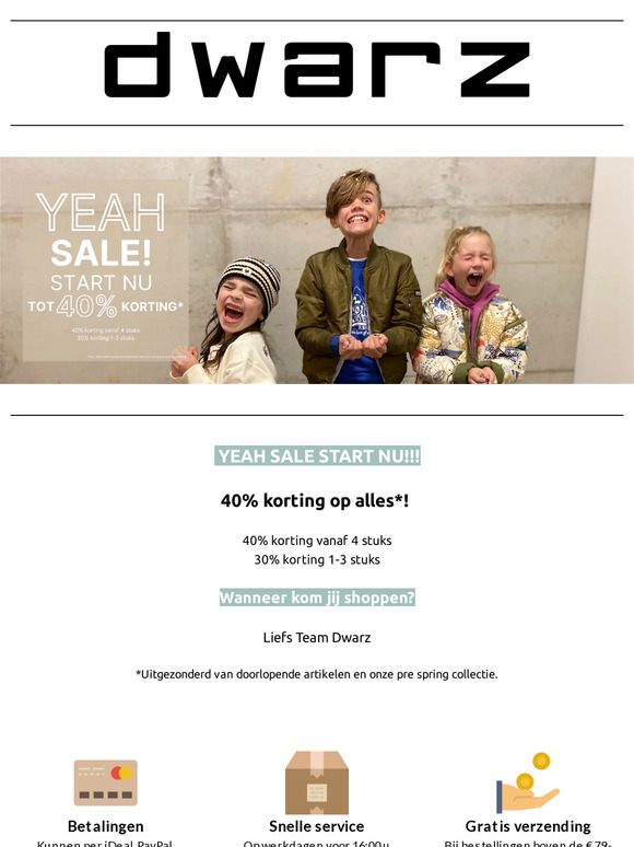 YEAH sale start nu! 40% korting!
