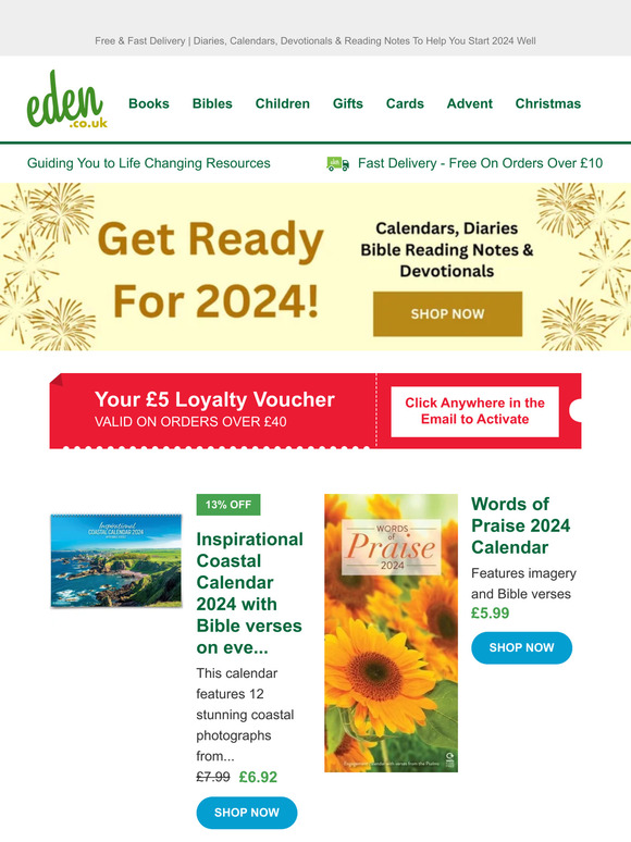🎊 Kick Start Your 2024! Devotionals, Calendars & Diaries + Your £5 Voucher