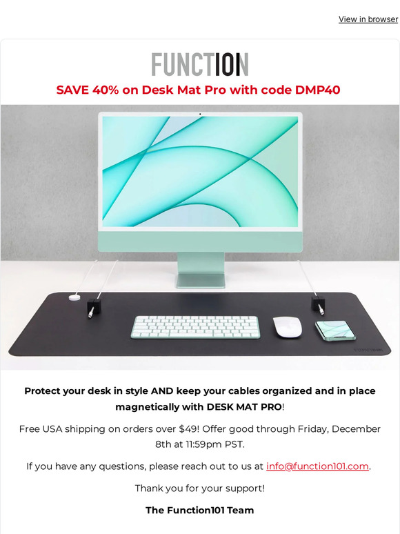 Upgrade your workspace with 40% off Desk Mat Pro - Sale ends Dec. 8th!
