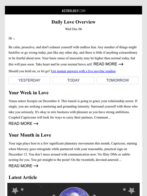 Your Daily Love Horoscope - Wed Dec 06