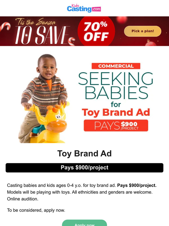 Seeking Babies for Toy Brand Ad (Pays $900)