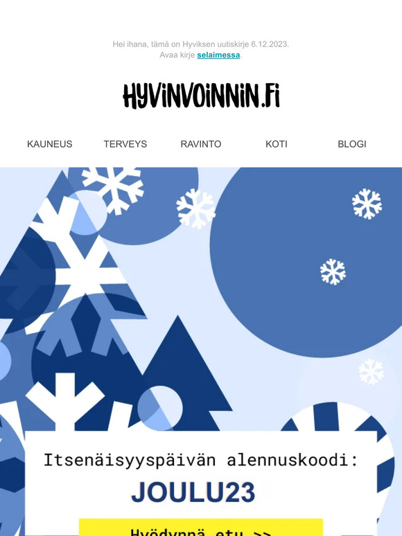 -15% ALE vain tänään Hyviksellä – katso alennuskoodi! 💙🇫🇮