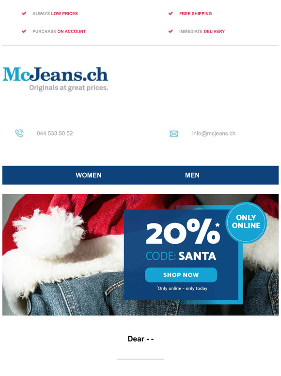 🎅 SANTA BRINGS A GIFT: 20% discount on everything! McJeans.ch – free shipping
