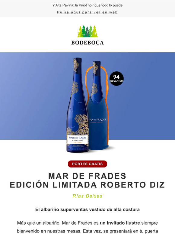 Mar de Frades con Portes Gratis y funda enfriadora de regalo en una edición limitada por Roberto Diz. ¡Alta costura en tu copa!
