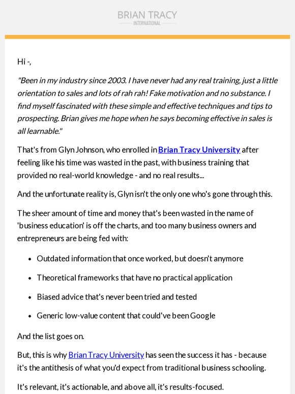 Here’s what Glyn had to say about Brian Tracy University