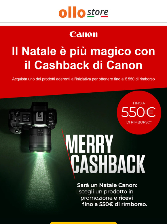 Merry Cashback con Canon: Ottieni fino a € 550 di Rimborso