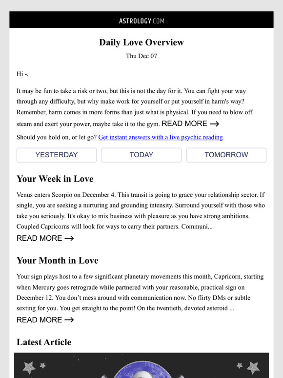 Your Daily Love Horoscope - Thu Dec 07