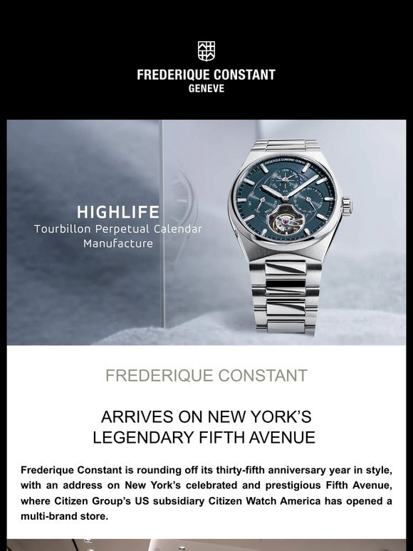 Frederique Constant arrives on New York’s legendary Fifth Avenue.