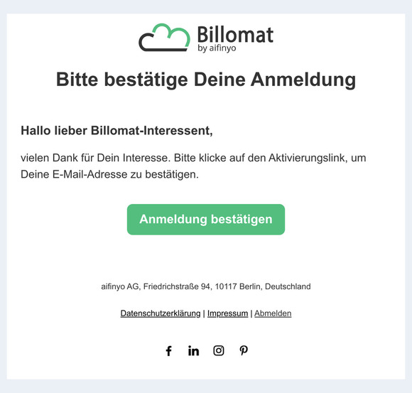 Bitte bestätige Deine Anmeldung