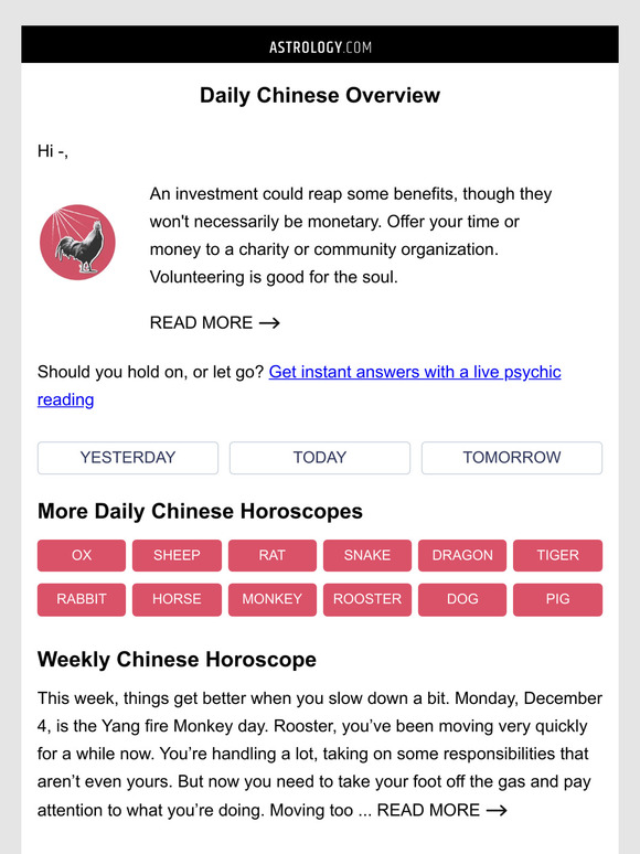 —, Your Daily Chinese Horoscope Thu December 07