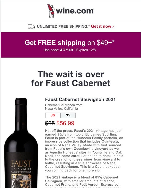 95pt new release! Faust’s 2021 Napa Cab is here