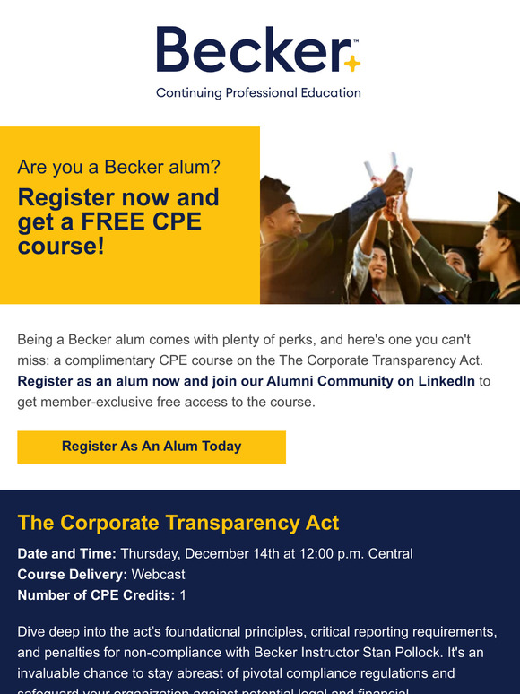 Becker Are you a Becker Alum? Here’s a free CPE course Milled