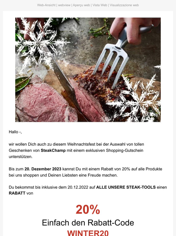 —, hol Dir den exklusiven SteakChamp Weihnachts-Gutschein