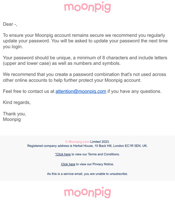 An important message regarding your Moonpig account