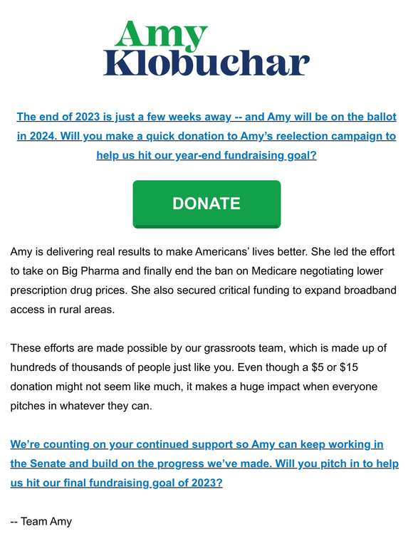 We’re counting on your continued support so Amy can keep working in the Senate and build on the progress we’ve made.