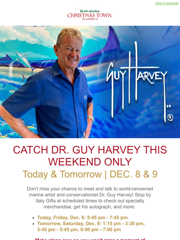 Busch Gardens 🐟 Visit Dr. Guy Harvey Today & Tomorrow! Milled
