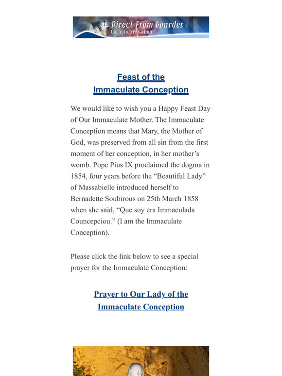 direct from lourdes 🙏 Prayer Feast of the Immaculate Conception Milled