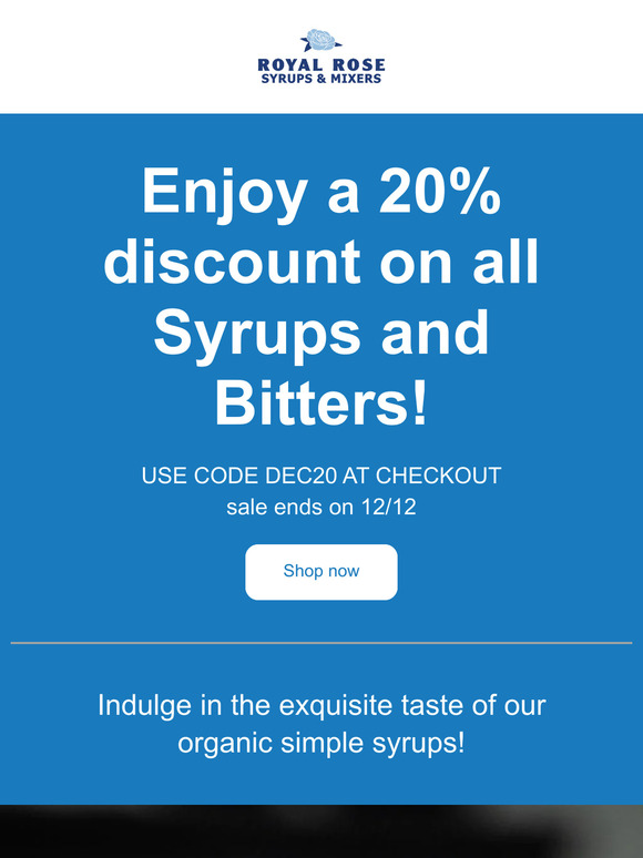20% Off All Syrups and Bitters!!