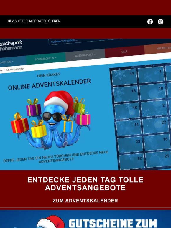 Adventskalender im Onlineshop bei Tauchsport Heinemann - Jetzt Geschenkgutscheine kaufen