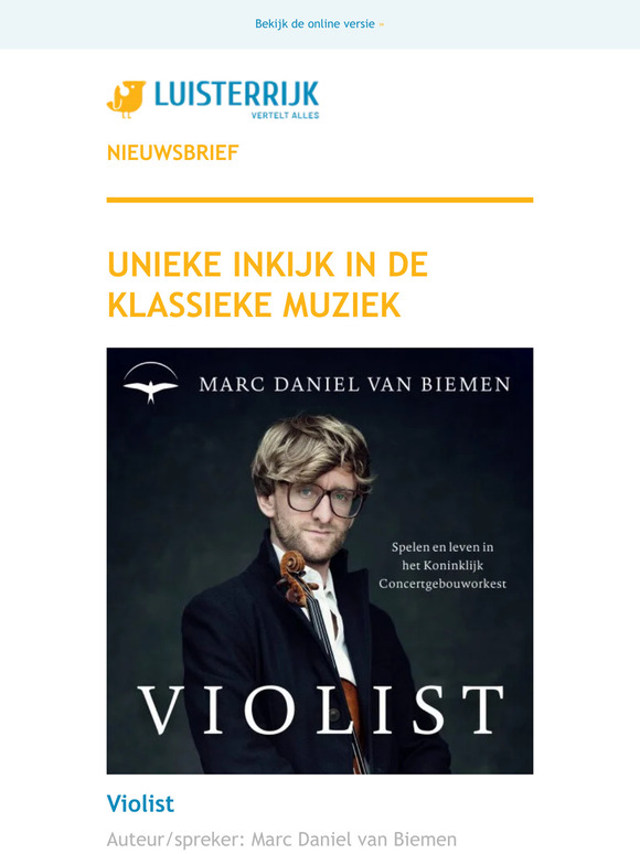 Violist Marc Daniel van Biemen | Nu bijna 140 aanbiedingen! | Stad van de honden van Leon de Winter | Leven met de dood door Iede Hoorn