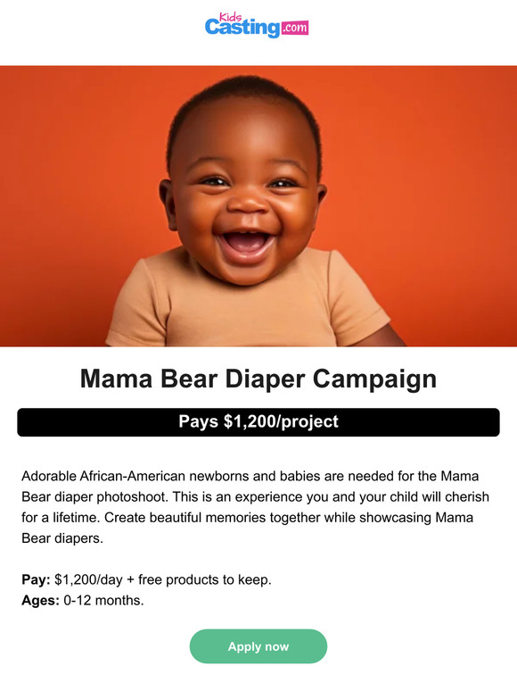 African-American newborns and babies needed for Mama Bear diaper photoshoot