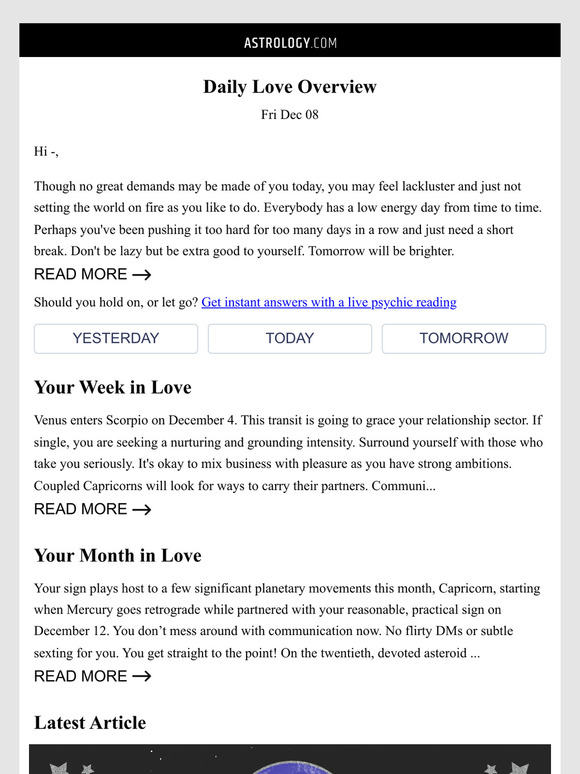 Your Daily Love Horoscope - Fri Dec 08