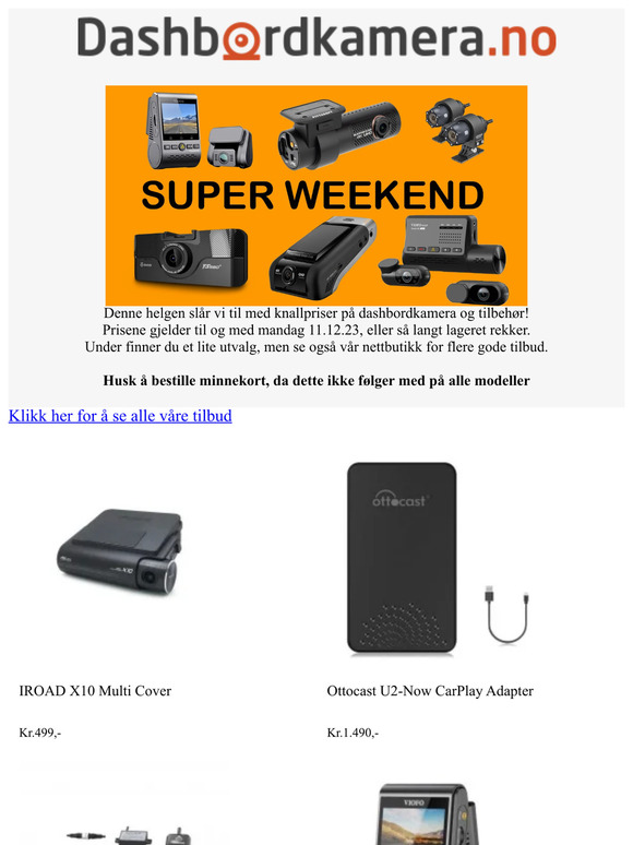 Super Weekend - Knallpriser på dashbordkamera