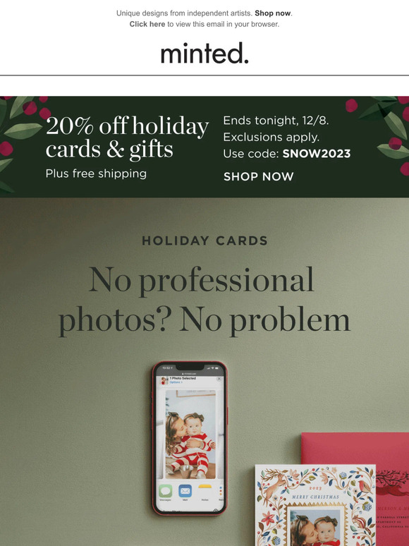 20% off + 4 holiday card ideas for phone photos