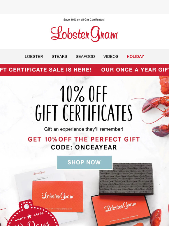 Lobster Gram: Our once a year gift certificate sale is here! | Milled