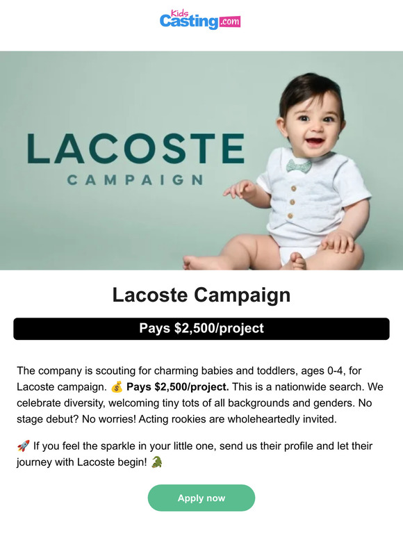 Seeking Adorable New Faces for Lacoste Baby Campaign!