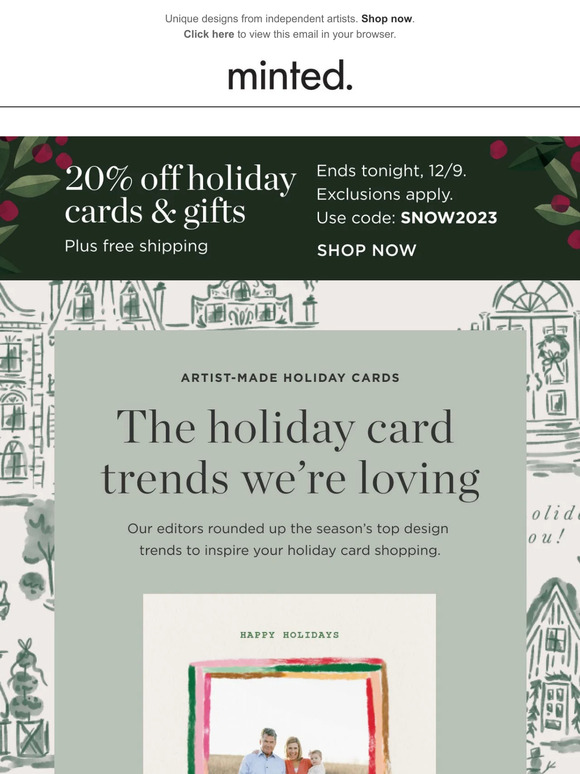 20% off top holiday card trends