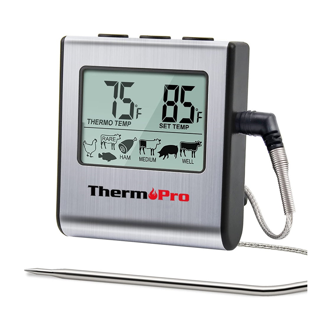 ThermoPro TP-16 Large LCD Digital Cooking Food Meat Smoker Oven Kitchen BBQ Grill Thermometer Clock Timer with Stainless Steel Probe